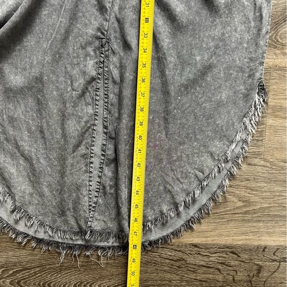 Billy T Faded Washed Black Chambray Denim Short Sleeve Fringe Midi Dress size L - Picture 7 of 7